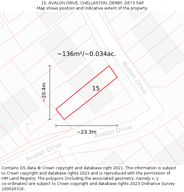 15, AVALON DRIVE, CHELLASTON, DERBY, DE73 5AP: Plot and title map