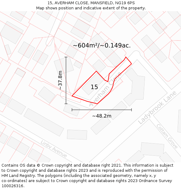 15, AVERHAM CLOSE, MANSFIELD, NG19 6PS: Plot and title map