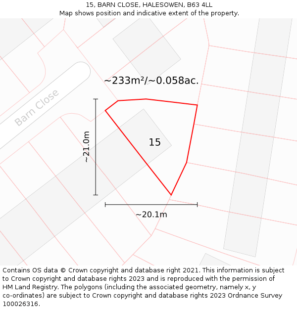 15, BARN CLOSE, HALESOWEN, B63 4LL: Plot and title map
