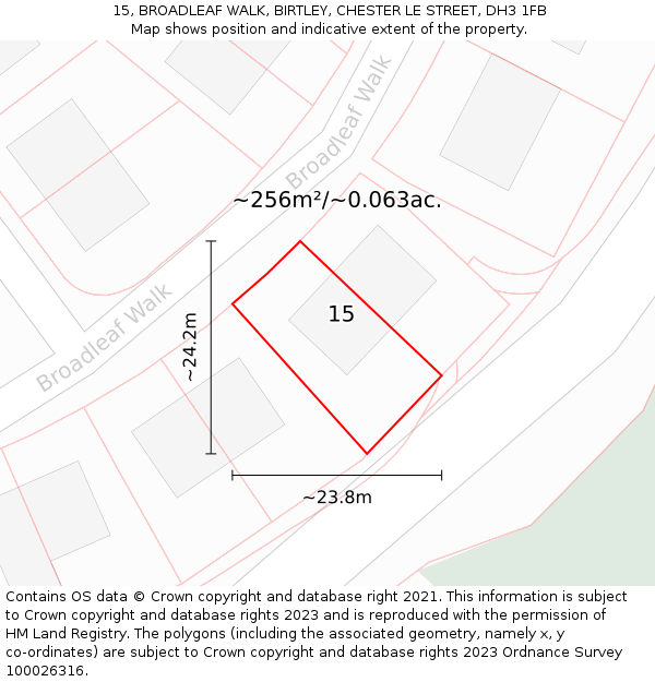 15, BROADLEAF WALK, BIRTLEY, CHESTER LE STREET, DH3 1FB: Plot and title map