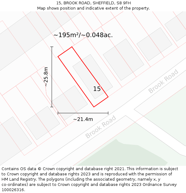 15, BROOK ROAD, SHEFFIELD, S8 9FH: Plot and title map