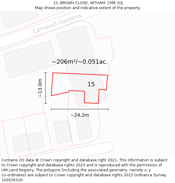 15, BROWN CLOSE, WITHAM, CM8 2GJ: Plot and title map