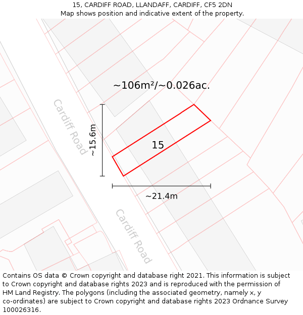 15, CARDIFF ROAD, LLANDAFF, CARDIFF, CF5 2DN: Plot and title map