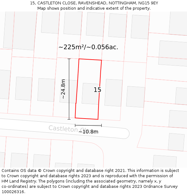 15, CASTLETON CLOSE, RAVENSHEAD, NOTTINGHAM, NG15 9EY: Plot and title map