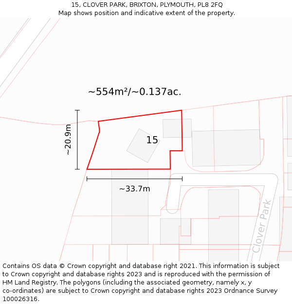 15, CLOVER PARK, BRIXTON, PLYMOUTH, PL8 2FQ: Plot and title map