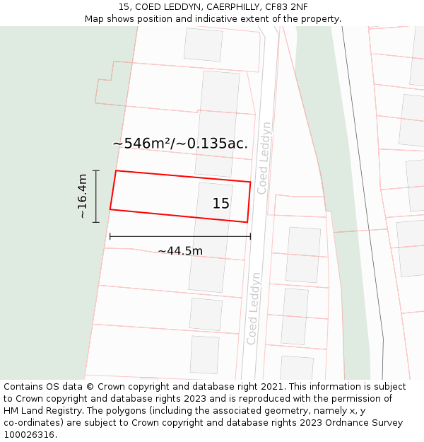 15, COED LEDDYN, CAERPHILLY, CF83 2NF: Plot and title map
