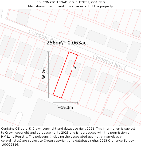 15, COMPTON ROAD, COLCHESTER, CO4 0BQ: Plot and title map