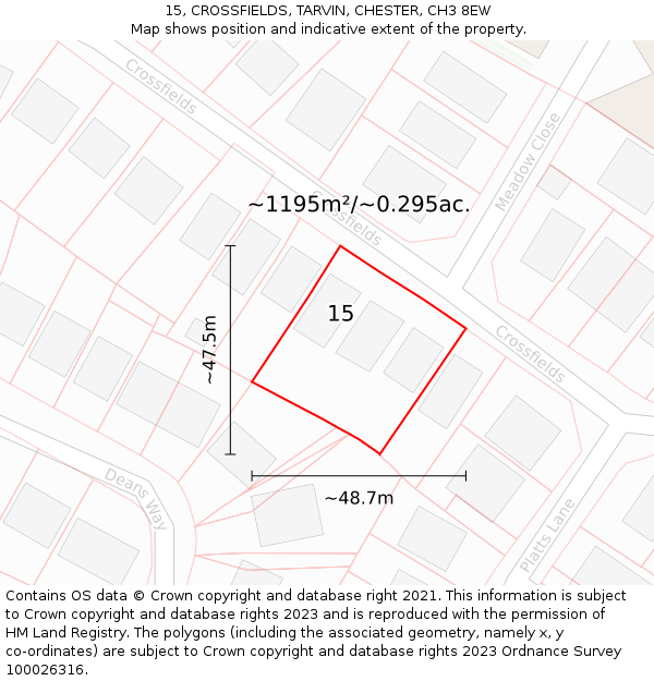 15, CROSSFIELDS, TARVIN, CHESTER, CH3 8EW: Plot and title map