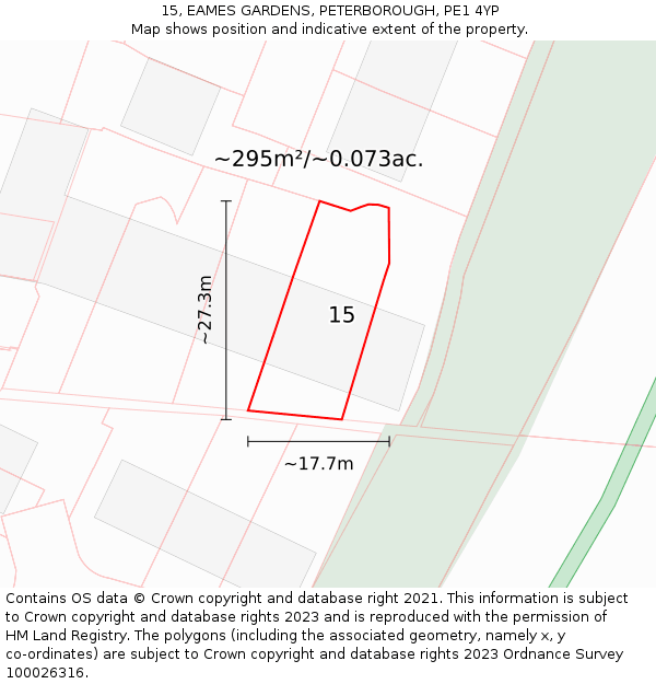 15, EAMES GARDENS, PETERBOROUGH, PE1 4YP: Plot and title map