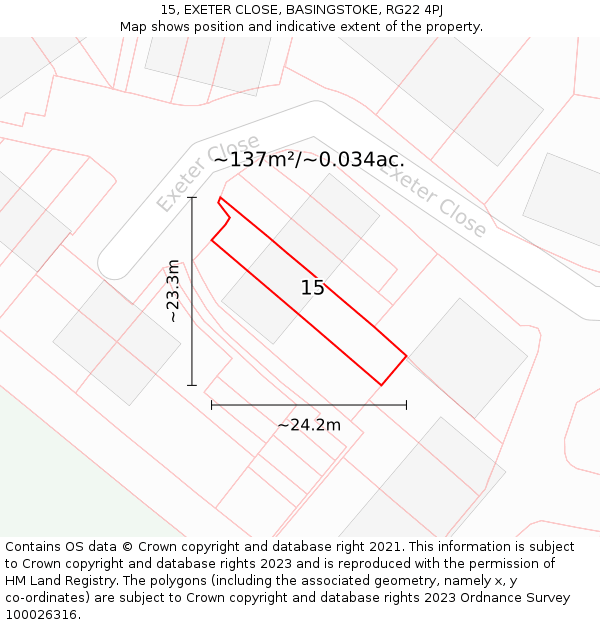 15, EXETER CLOSE, BASINGSTOKE, RG22 4PJ: Plot and title map