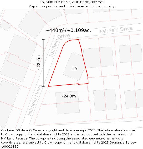 15, FAIRFIELD DRIVE, CLITHEROE, BB7 2PE: Plot and title map