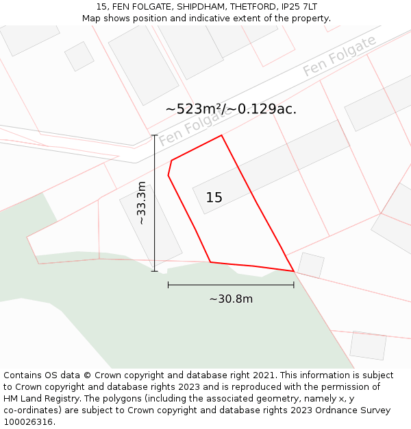15, FEN FOLGATE, SHIPDHAM, THETFORD, IP25 7LT: Plot and title map