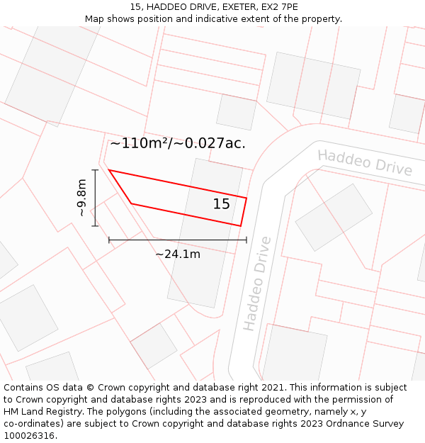 15, HADDEO DRIVE, EXETER, EX2 7PE: Plot and title map