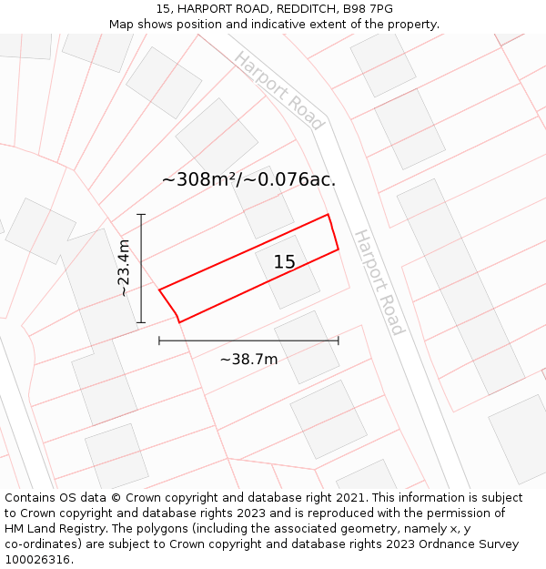 15, HARPORT ROAD, REDDITCH, B98 7PG: Plot and title map