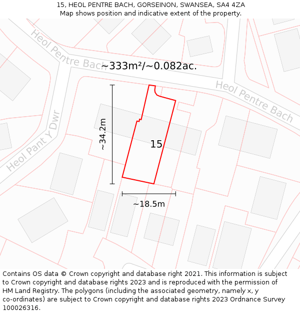 15, HEOL PENTRE BACH, GORSEINON, SWANSEA, SA4 4ZA: Plot and title map