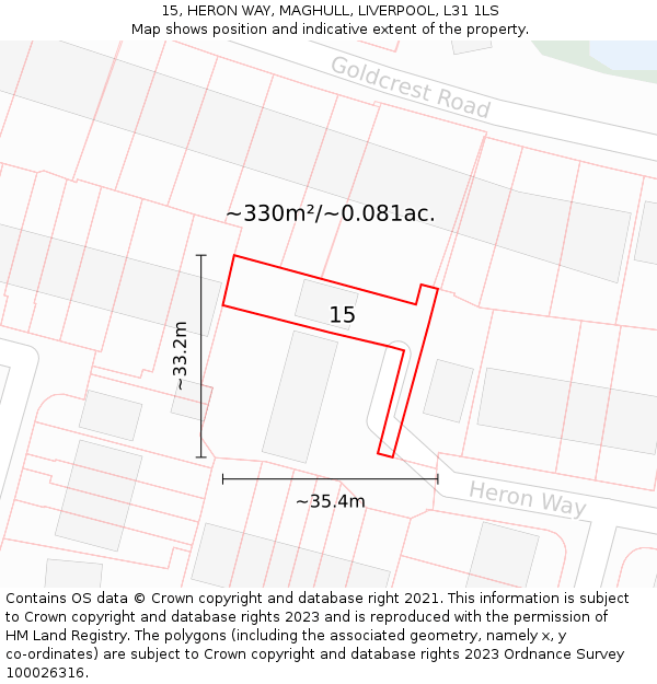 15, HERON WAY, MAGHULL, LIVERPOOL, L31 1LS: Plot and title map