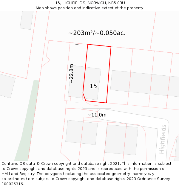 15, HIGHFIELDS, NORWICH, NR5 0RU: Plot and title map