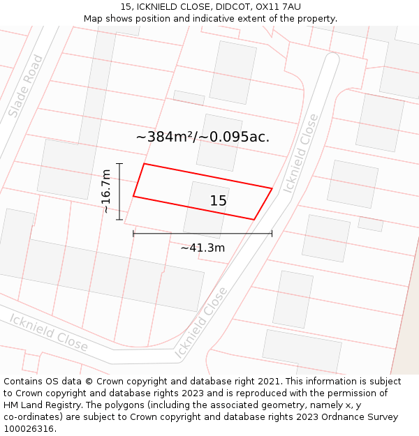 15, ICKNIELD CLOSE, DIDCOT, OX11 7AU: Plot and title map