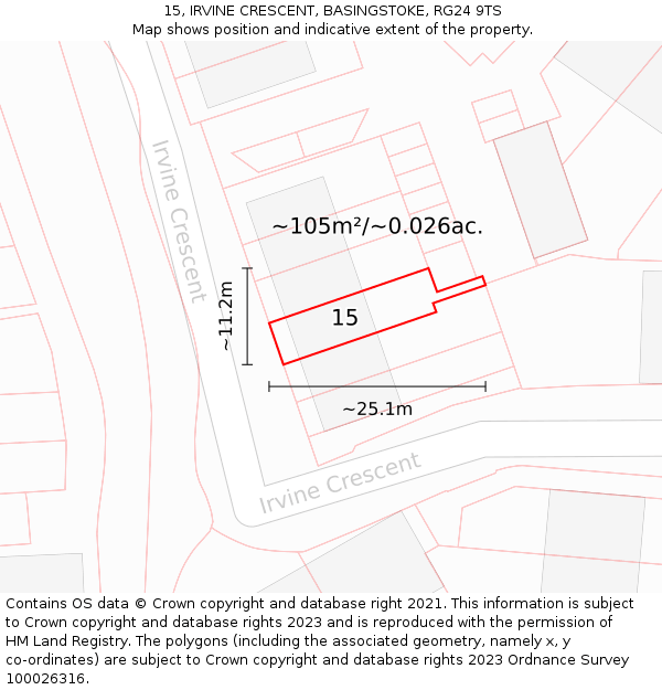 15, IRVINE CRESCENT, BASINGSTOKE, RG24 9TS: Plot and title map