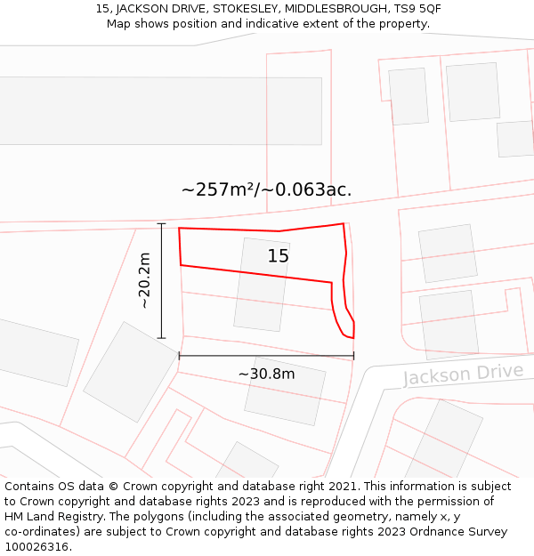 15, JACKSON DRIVE, STOKESLEY, MIDDLESBROUGH, TS9 5QF: Plot and title map