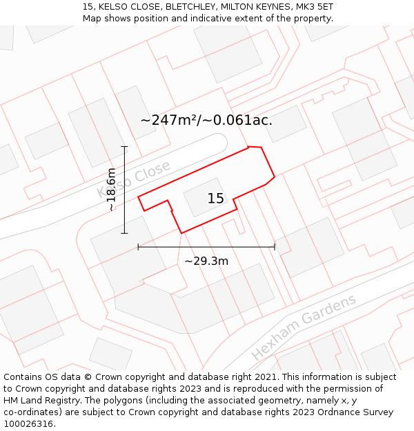 15, KELSO CLOSE, BLETCHLEY, MILTON KEYNES, MK3 5ET: Plot and title map