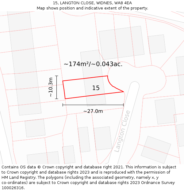 15, LANGTON CLOSE, WIDNES, WA8 4EA: Plot and title map