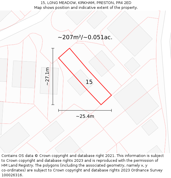 15, LONG MEADOW, KIRKHAM, PRESTON, PR4 2ED: Plot and title map