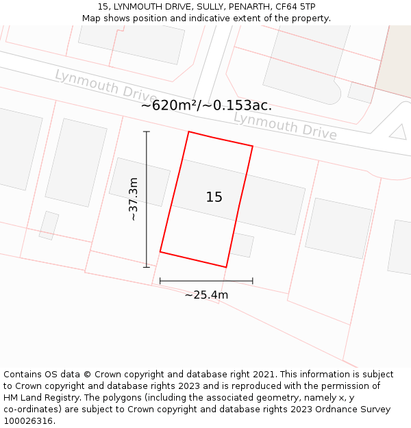 15, LYNMOUTH DRIVE, SULLY, PENARTH, CF64 5TP: Plot and title map