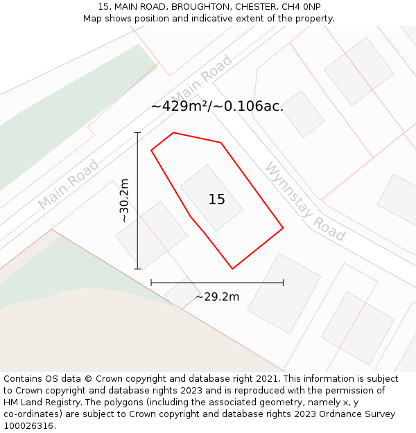 15, MAIN ROAD, BROUGHTON, CHESTER, CH4 0NP: Plot and title map