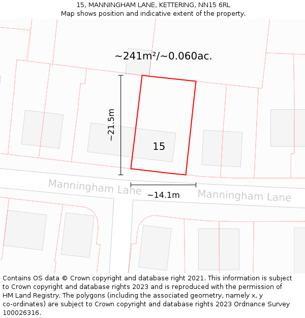 15, MANNINGHAM LANE, KETTERING, NN15 6RL: Plot and title map