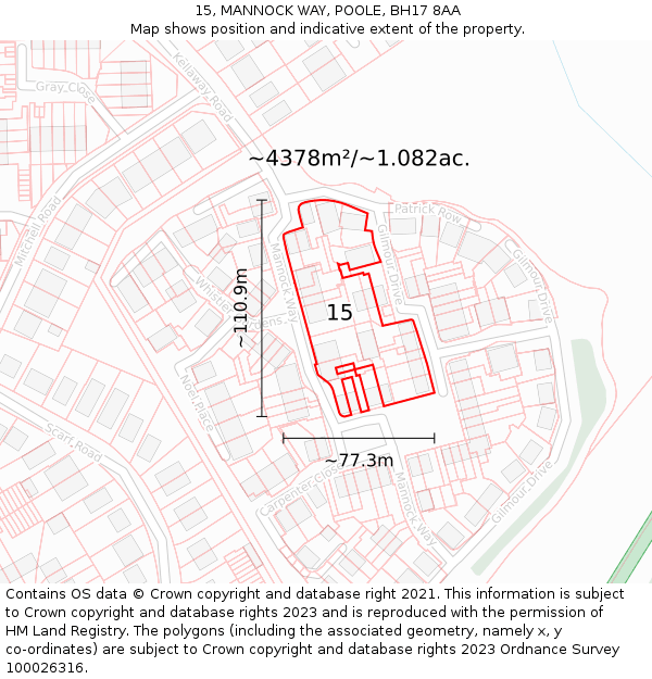 15, MANNOCK WAY, POOLE, BH17 8AA: Plot and title map