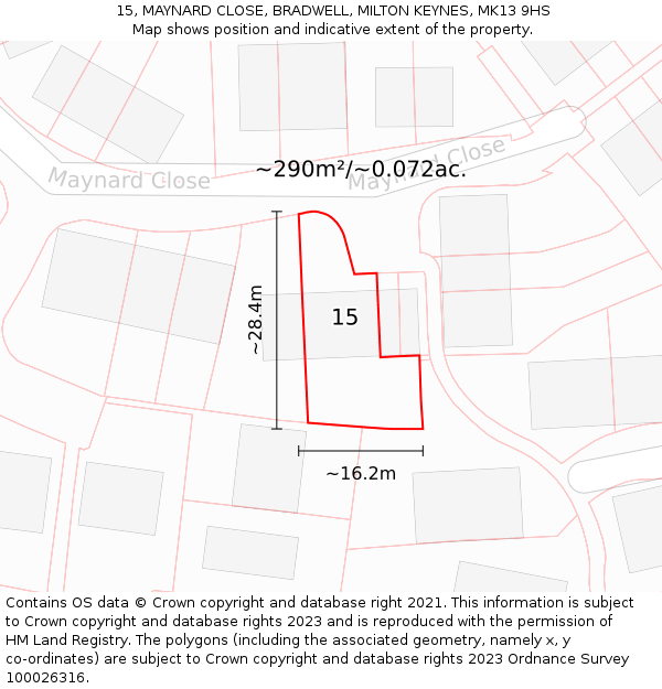 15, MAYNARD CLOSE, BRADWELL, MILTON KEYNES, MK13 9HS: Plot and title map