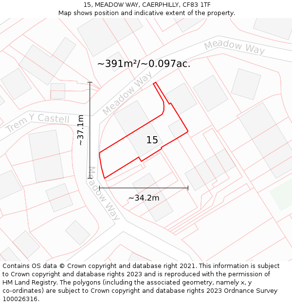 15, MEADOW WAY, CAERPHILLY, CF83 1TF: Plot and title map
