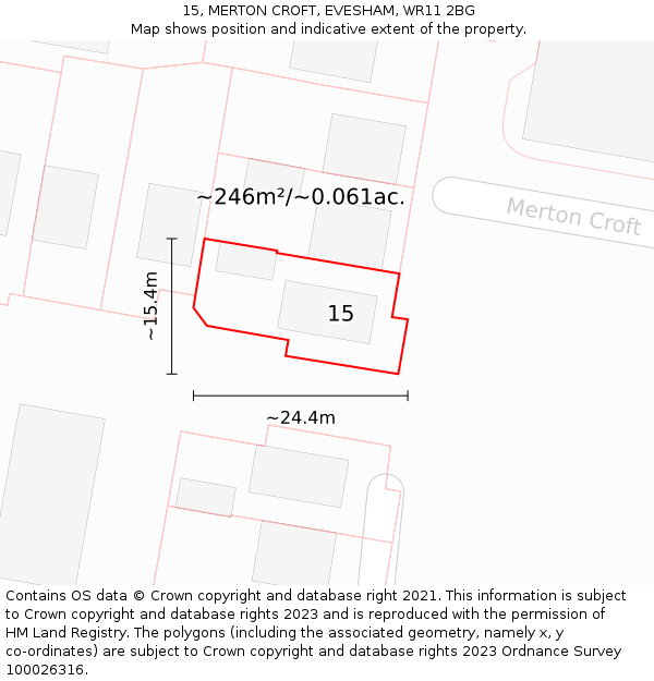15, MERTON CROFT, EVESHAM, WR11 2BG: Plot and title map