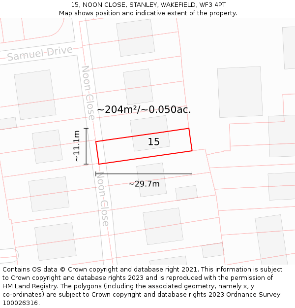 15, NOON CLOSE, STANLEY, WAKEFIELD, WF3 4PT: Plot and title map