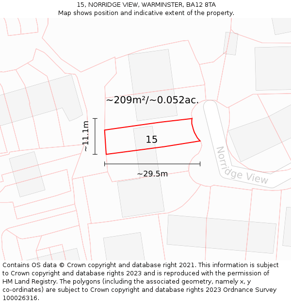 15, NORRIDGE VIEW, WARMINSTER, BA12 8TA: Plot and title map