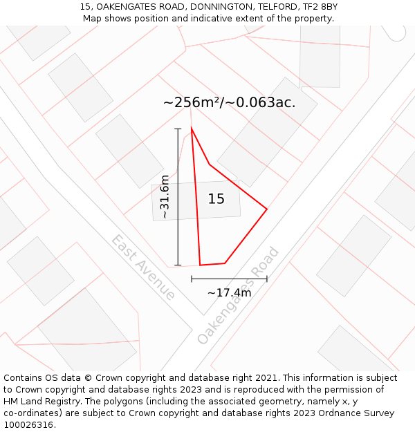 15, OAKENGATES ROAD, DONNINGTON, TELFORD, TF2 8BY: Plot and title map