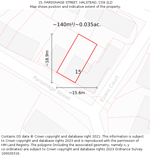 15, PARSONAGE STREET, HALSTEAD, CO9 2LD: Plot and title map