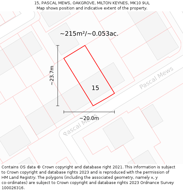 15, PASCAL MEWS, OAKGROVE, MILTON KEYNES, MK10 9UL: Plot and title map
