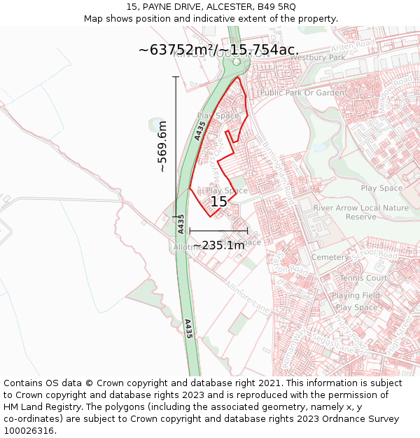 15, PAYNE DRIVE, ALCESTER, B49 5RQ: Plot and title map