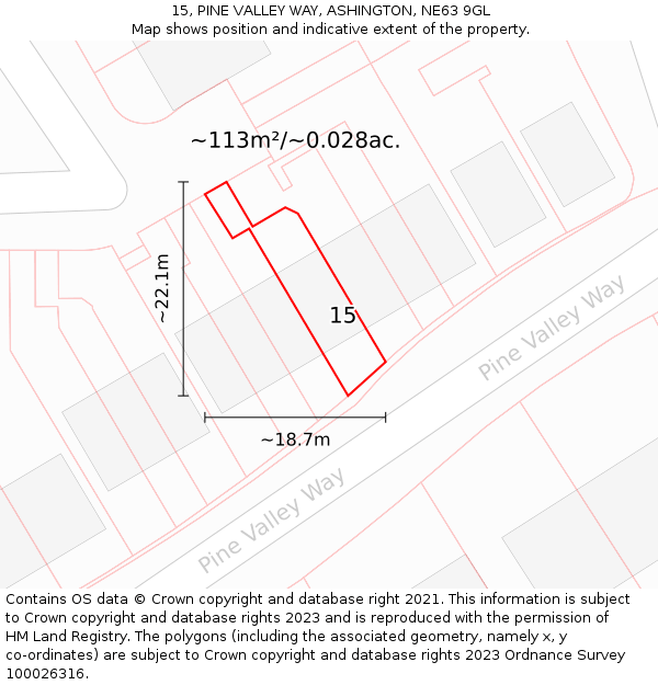15, PINE VALLEY WAY, ASHINGTON, NE63 9GL: Plot and title map