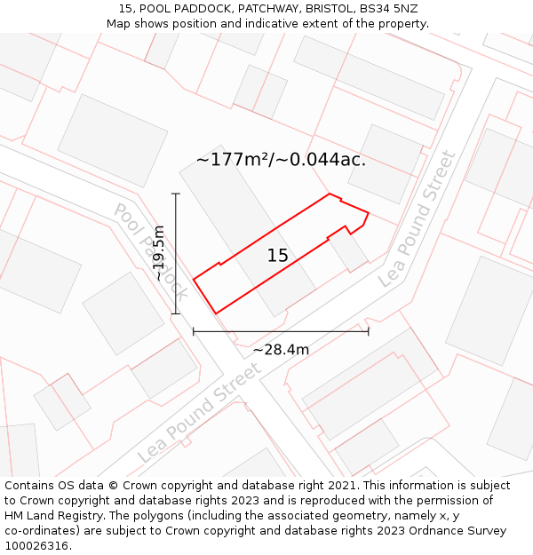 15, POOL PADDOCK, PATCHWAY, BRISTOL, BS34 5NZ: Plot and title map
