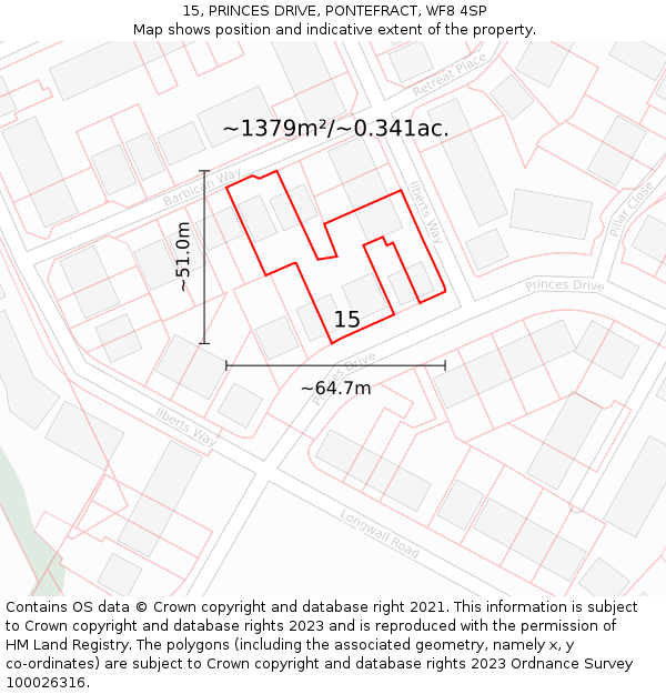 15, PRINCES DRIVE, PONTEFRACT, WF8 4SP: Plot and title map