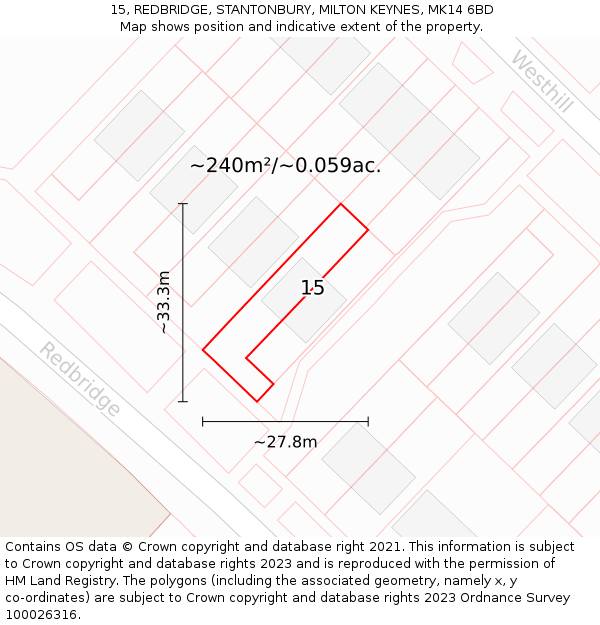 15, REDBRIDGE, STANTONBURY, MILTON KEYNES, MK14 6BD: Plot and title map