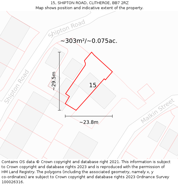 15, SHIPTON ROAD, CLITHEROE, BB7 2RZ: Plot and title map