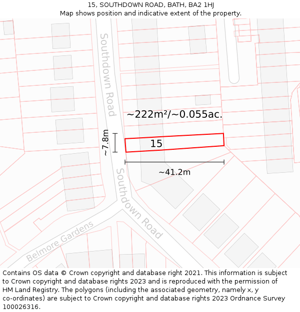 15, SOUTHDOWN ROAD, BATH, BA2 1HJ: Plot and title map