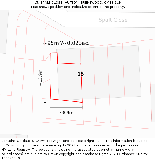 15, SPALT CLOSE, HUTTON, BRENTWOOD, CM13 2UN: Plot and title map