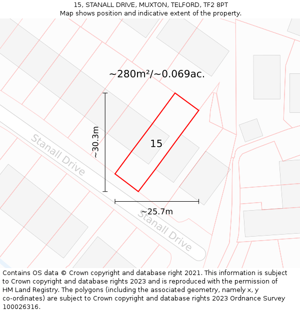 15, STANALL DRIVE, MUXTON, TELFORD, TF2 8PT: Plot and title map