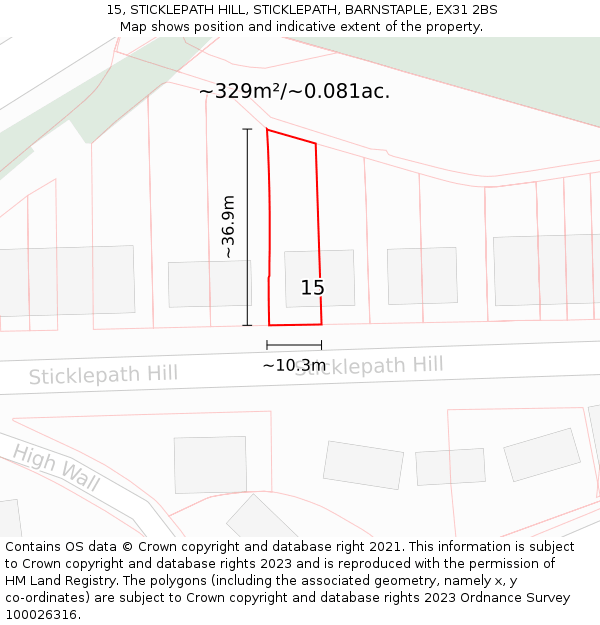 15, STICKLEPATH HILL, STICKLEPATH, BARNSTAPLE, EX31 2BS: Plot and title map