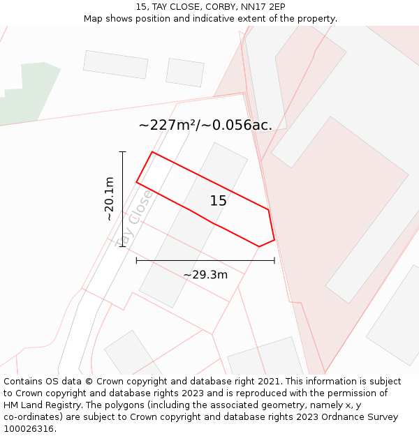 15, TAY CLOSE, CORBY, NN17 2EP: Plot and title map